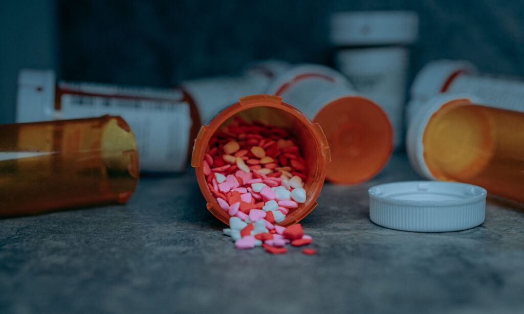 bipolar medication bottles spread out on table